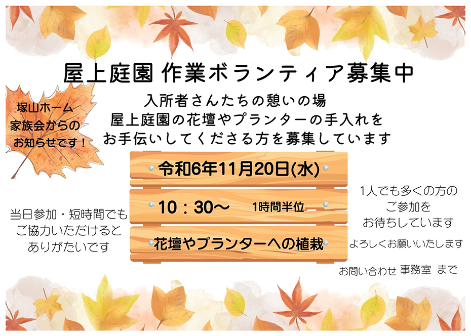 屋上庭園 作業ボランティア募集中（令和6年11月20日）