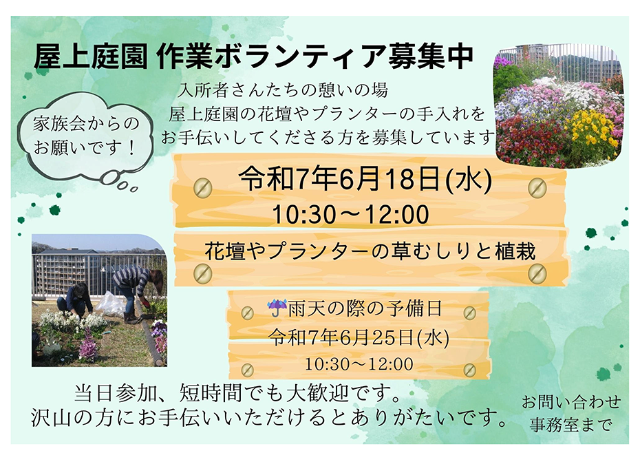 屋上庭園 作業ボランティア募集中（令和7年6月18日）